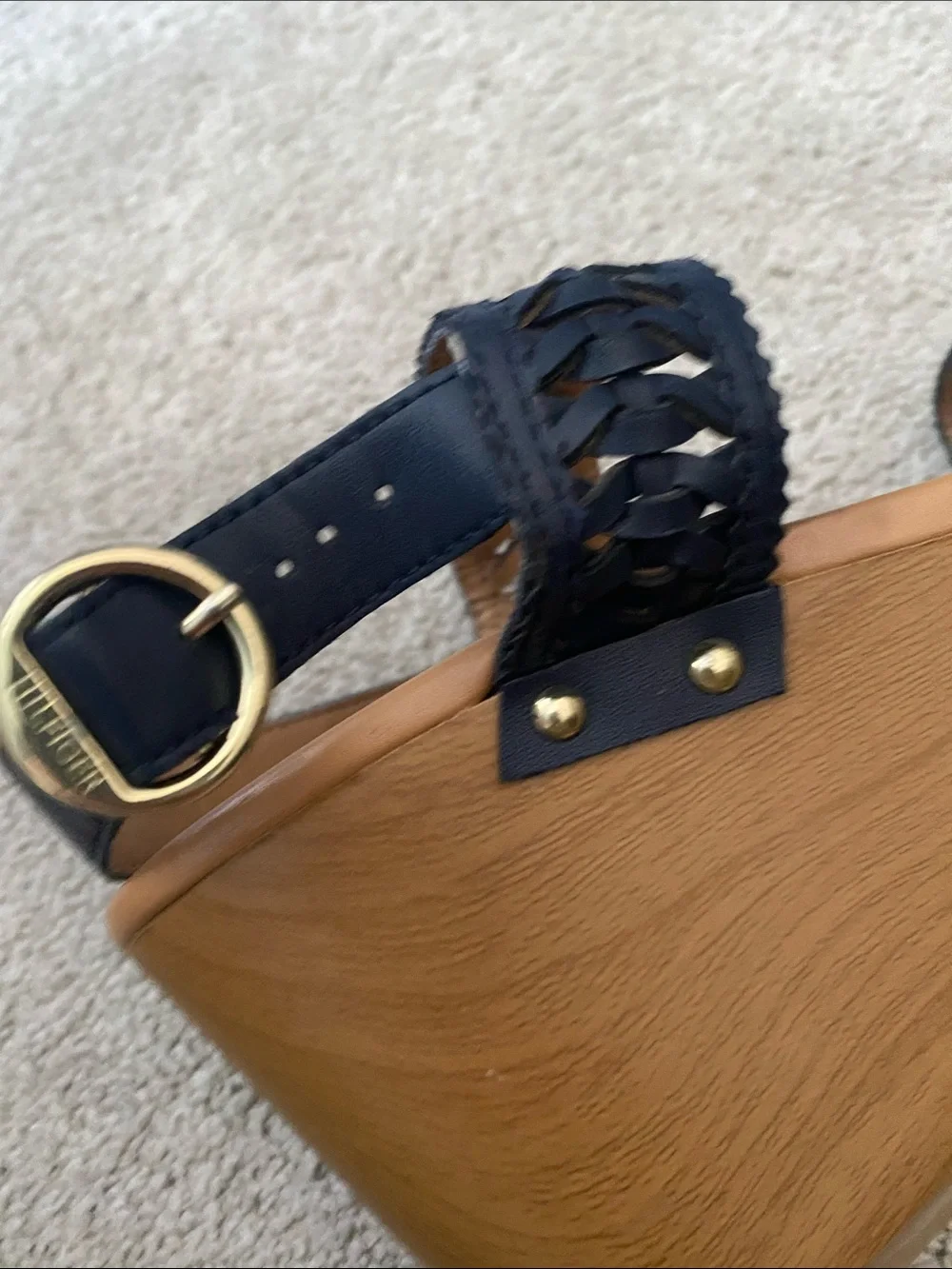 Tommy Hilfiger Platform Wedges Sandals Womens 7.5M Blue Gold Logo Strappy Boho